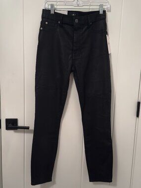 7 For All Mankind Black Coated High Waist Ankle Skinny Jeans